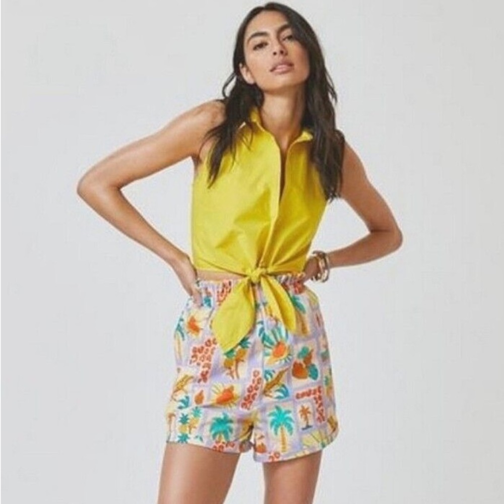 Farm Rio Anthropologie Patch Print Women's Shorts Cuffed Hem Cotton sz Small